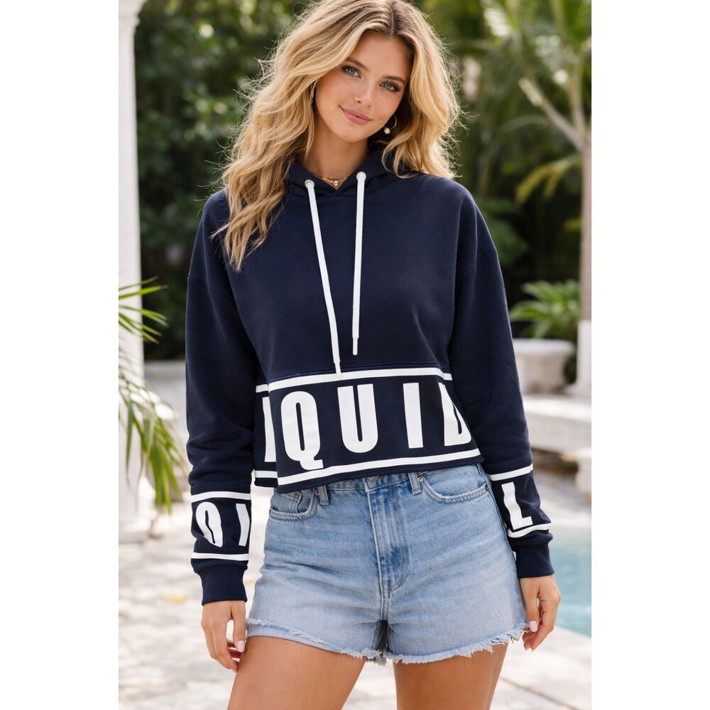 Team Liquid Heritage Cropped Pullover Hoodie Navy White Colorblock 460GSM Sz S